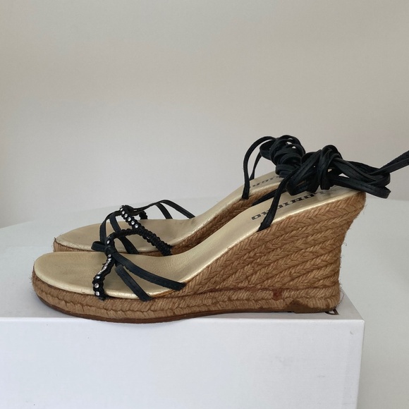 Leather Espadrille Platform Wedge Sandals – Made in Italy – US 9 - Picture 1 of 8